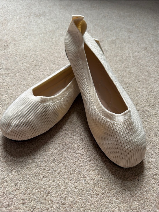 Shoes - Women’s EU 43 Cream Knit Ballet Flats Slip On Square Toe Casual Shoes